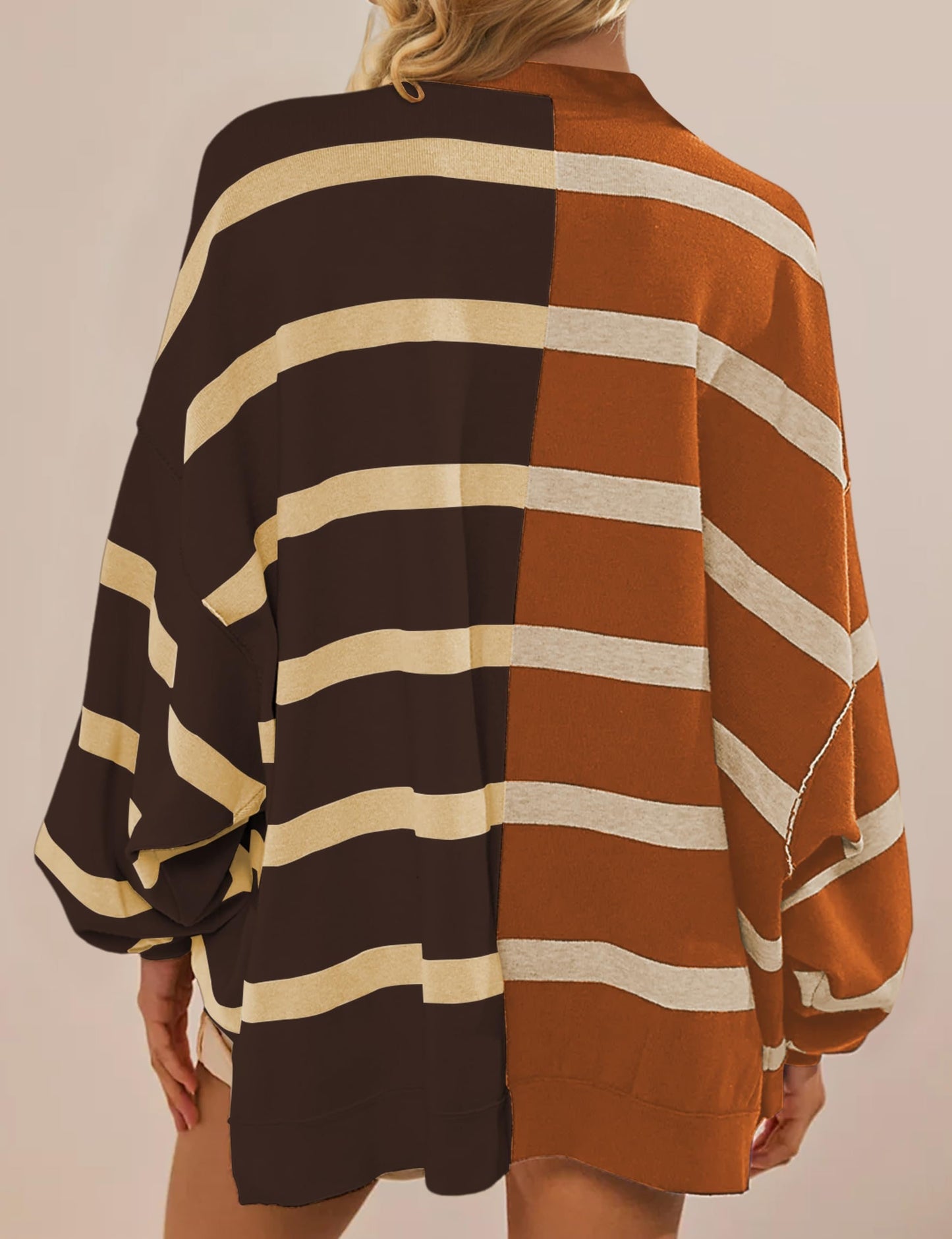 Striped Oversized Crew Neck Colorblock Knit Top (Buy 2 Get Free Shipping)