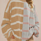 Striped Oversized Crew Neck Colorblock Knit Top (Buy 2 Get Free Shipping)