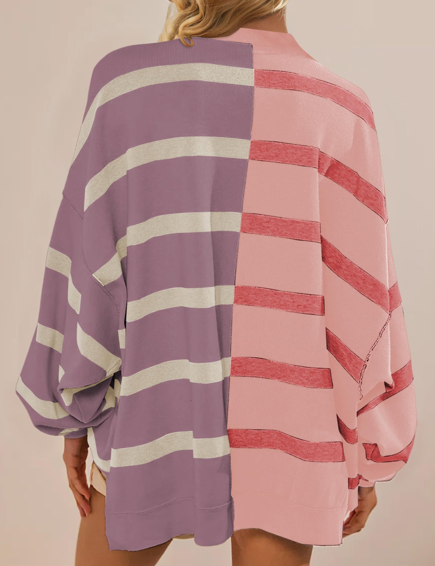 Striped Oversized Crew Neck Colorblock Knit Top (Buy 2 Get Free Shipping)