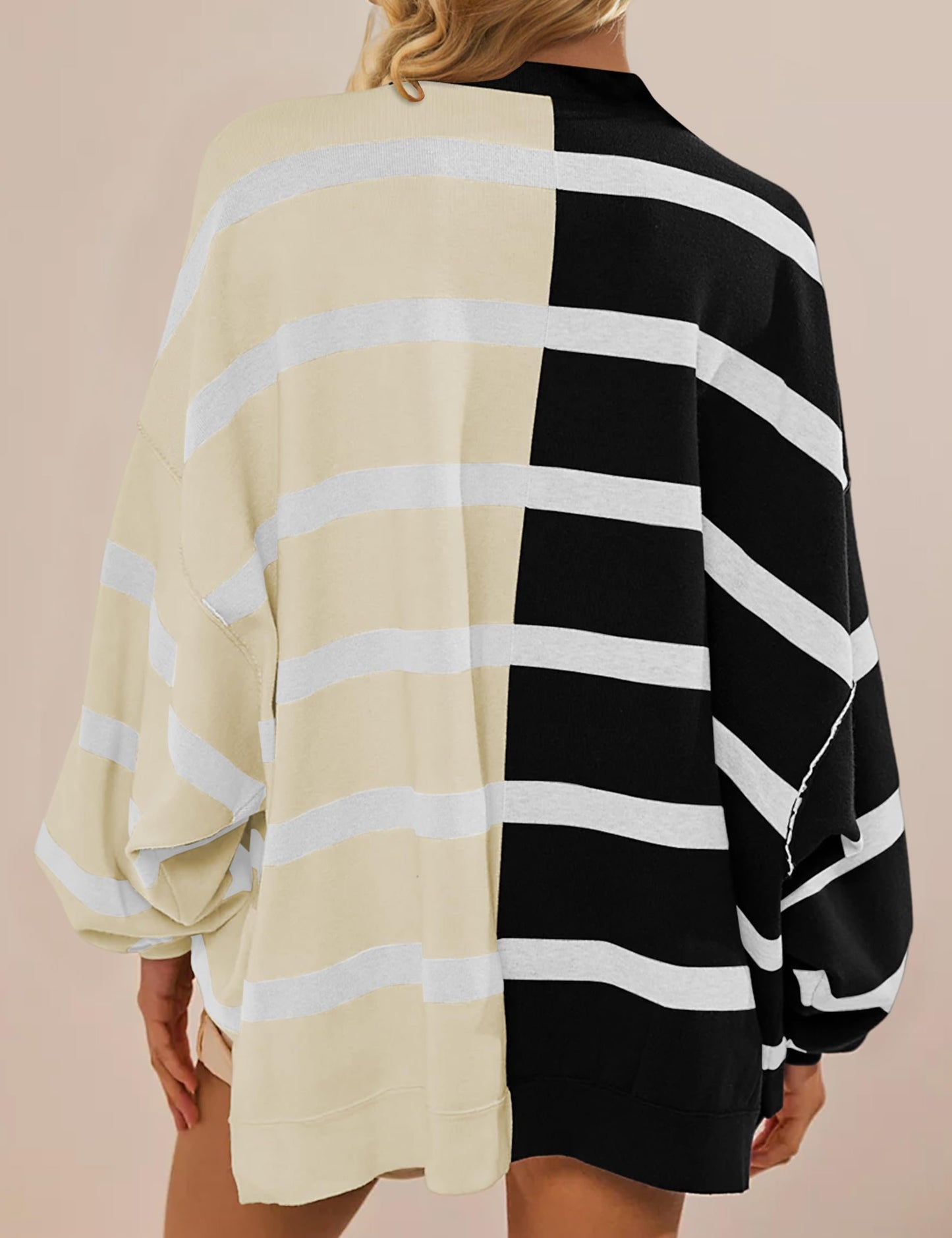 Striped Oversized Crew Neck Colorblock Knit Top (Buy 2 Get Free Shipping)