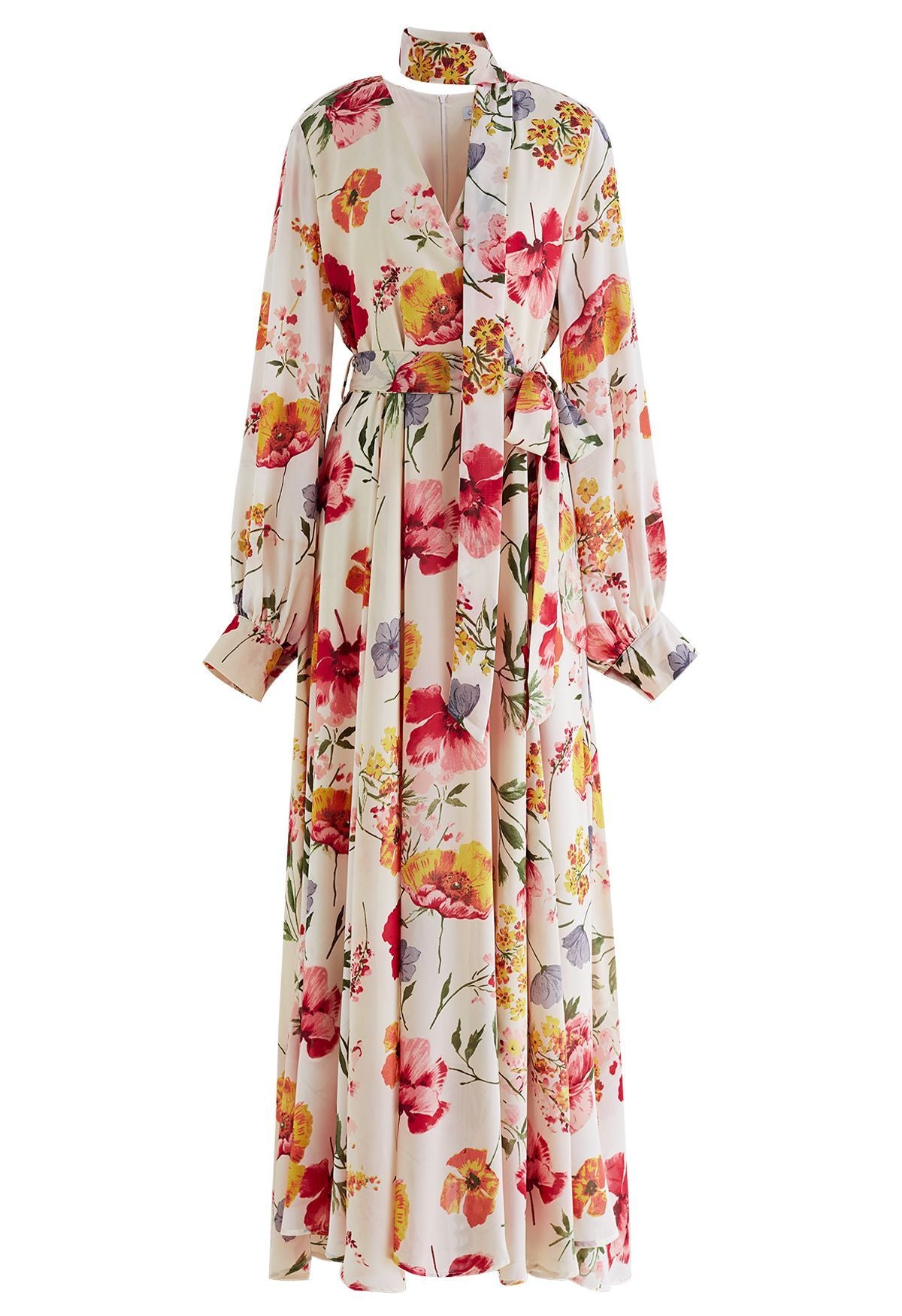 Cream Spring Blossom Chiffon Dress