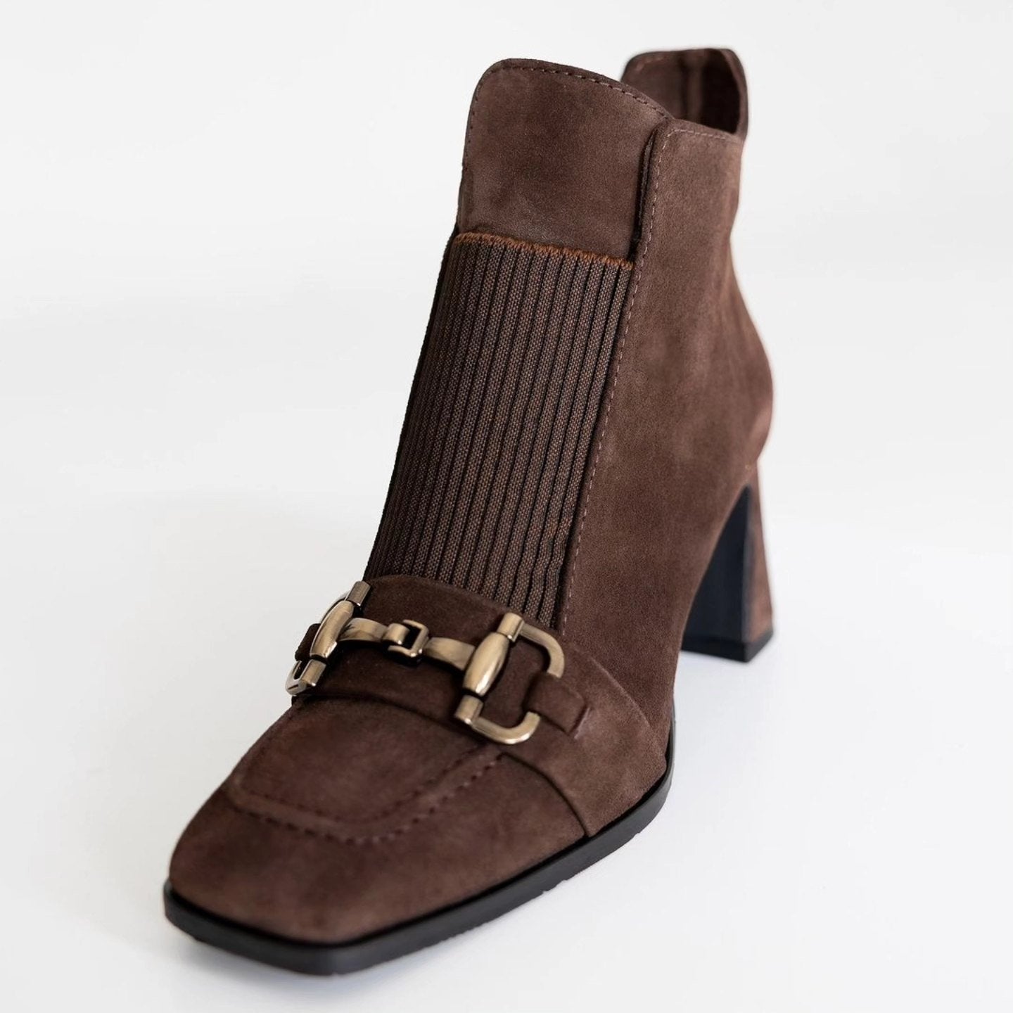 Women's Metal Mid-Heel Suede Boots