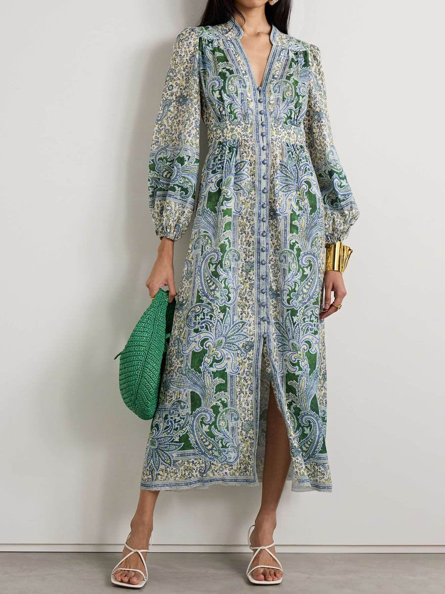 Floral Printed Linen Dress