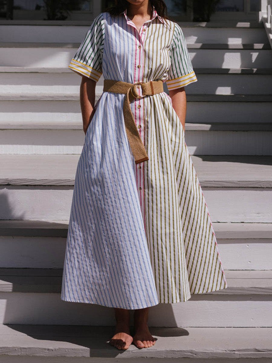 Multi-hued Stripe Shirt Dress