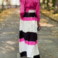 Elegant Color Block Long Sleeve Maxi Dress