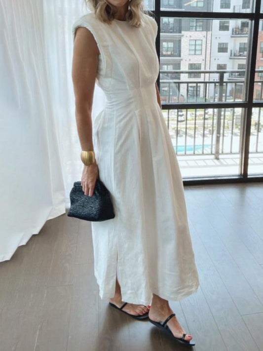 Sleeveless Slit Hem Pintuck Midi Dress