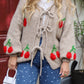 Cherry Embroidered Jacquard Cardigan Women's Strap Sweater