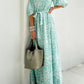 Printed Lace Up Button Up Maxi Dress