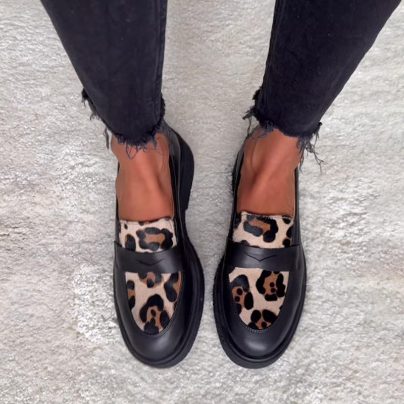 Leopard Print Stitching Women's Shoes Loafers