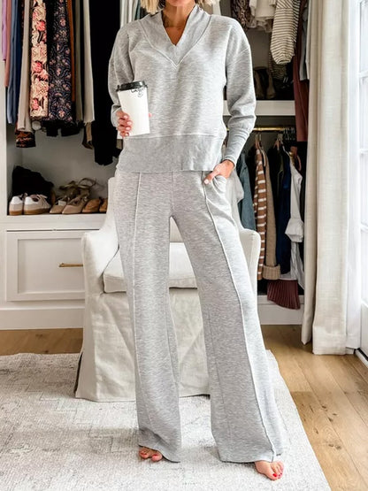 Casual V-neck Long-sleeved Loose Two-piece Set