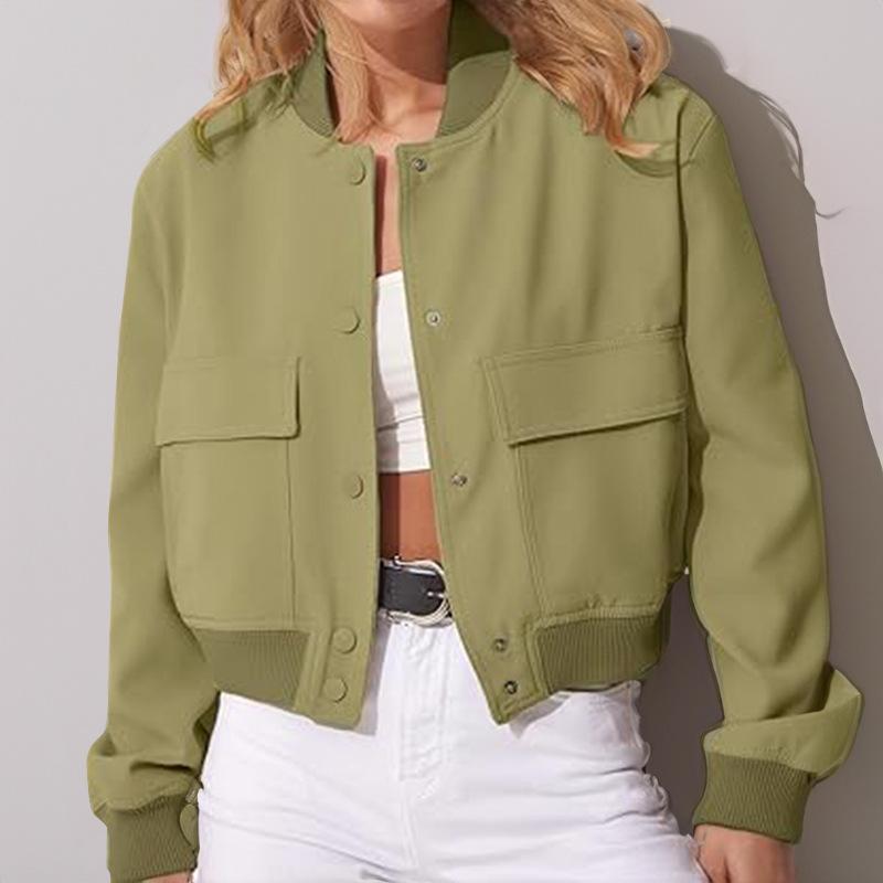 Women's stand collar large pocket jacket