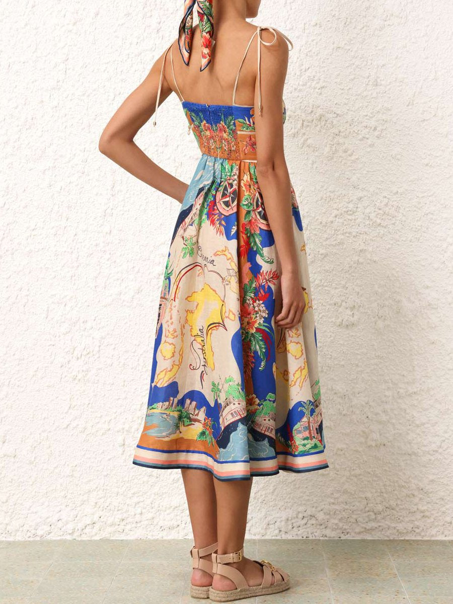 Sleeveless Graffiti Print Sling Dress