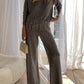 Elegant Fringed Flash Diamond Trim Knit Sweater Suit