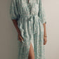 Printed Lace Up Button Up Maxi Dress