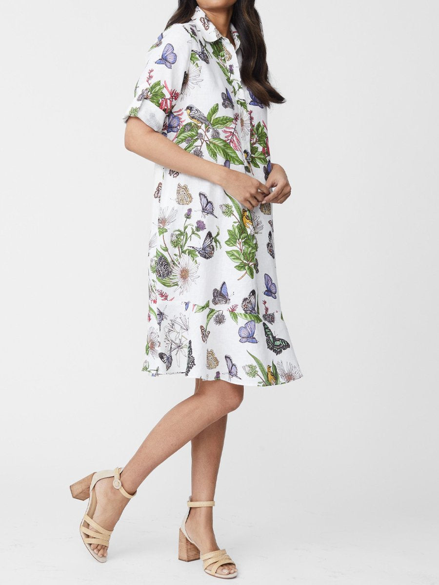 Butterfly Print  Linen Floral Dress