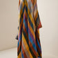 Long Sleeve Color Block Side Split V Neck Maxi Dress