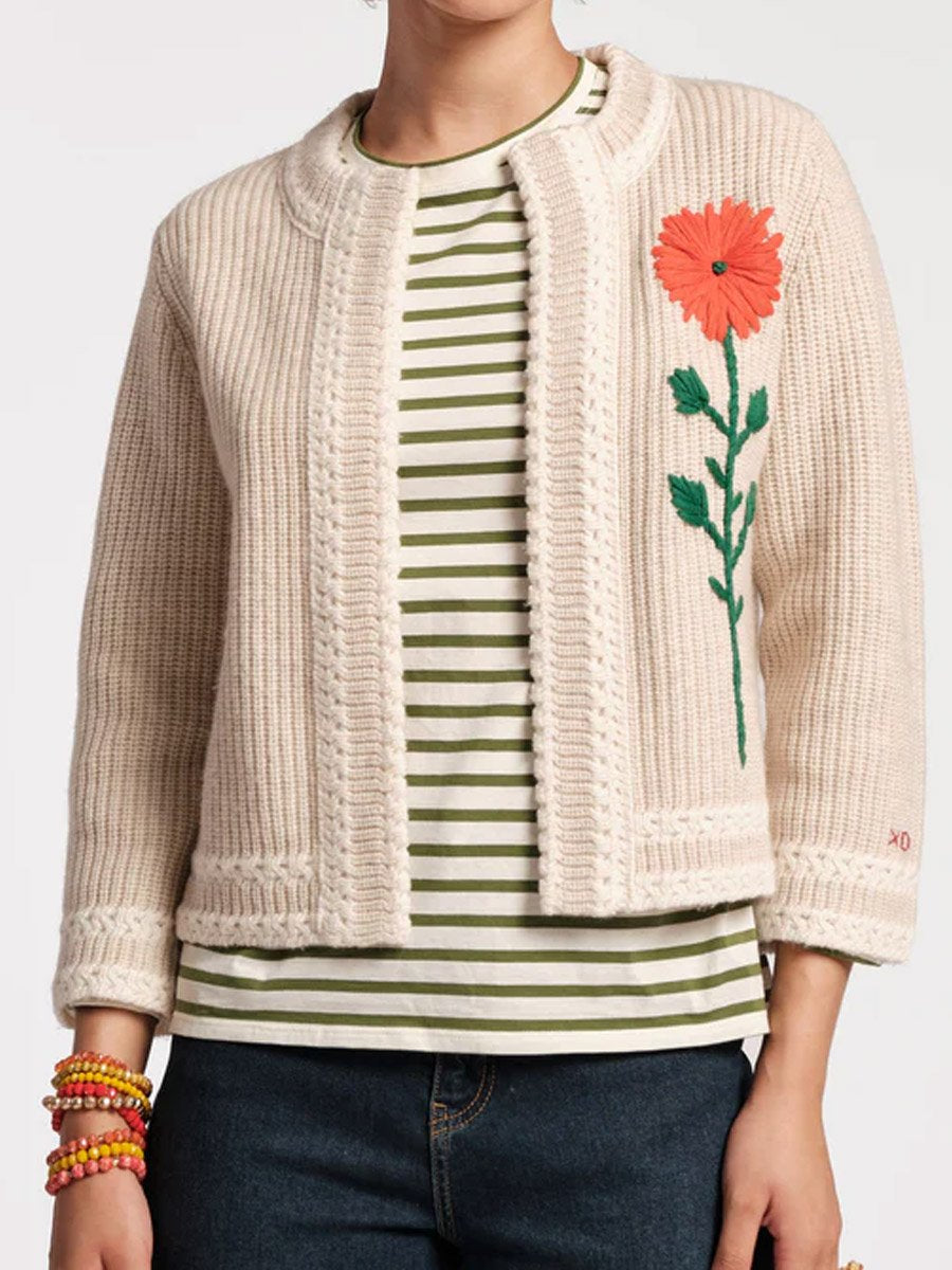 Hand-embroidered Flower Sweater Cardigan