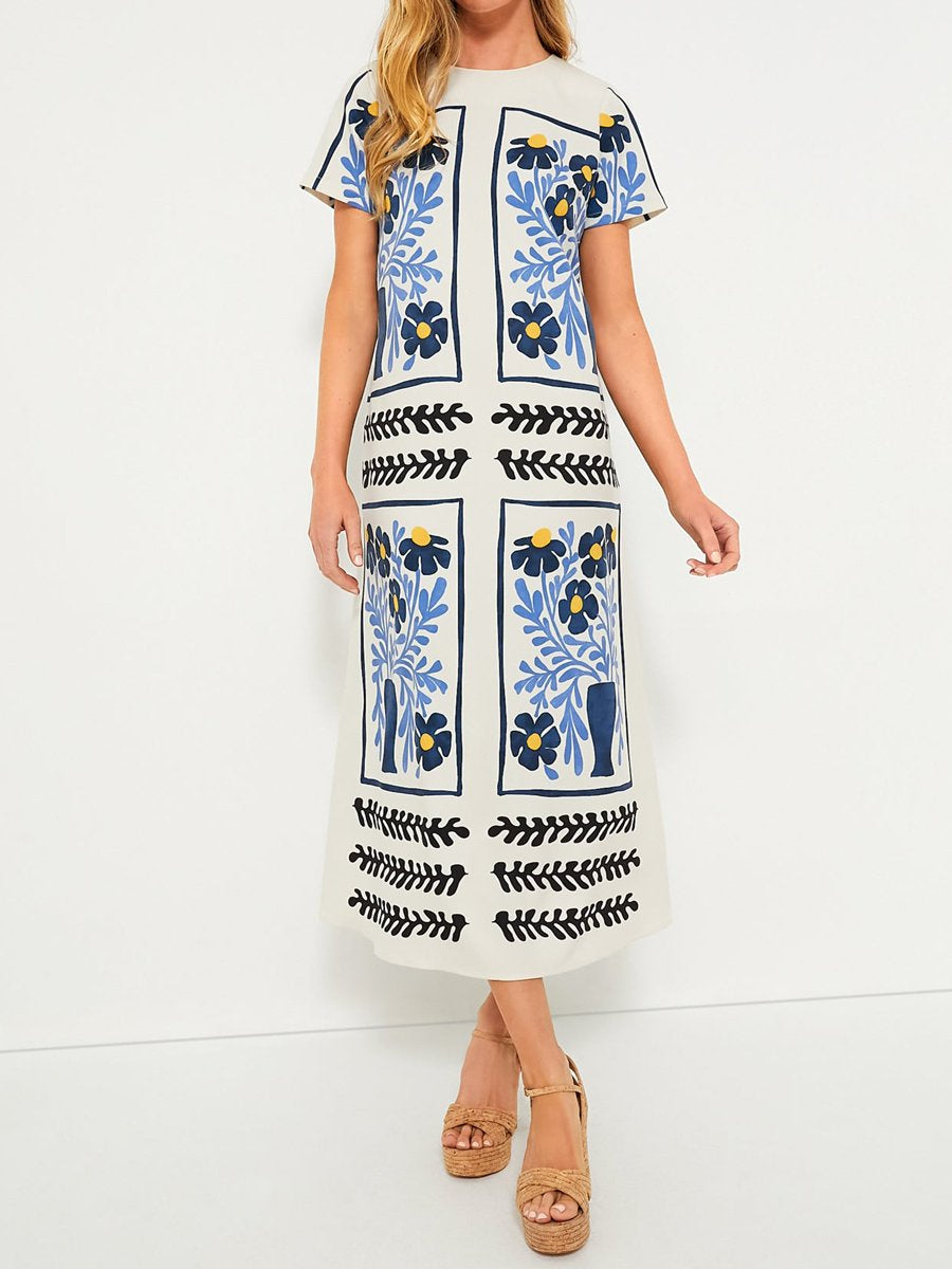 Round Neck Placement Print Dress