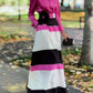 Elegant Color Block Long Sleeve Maxi Dress