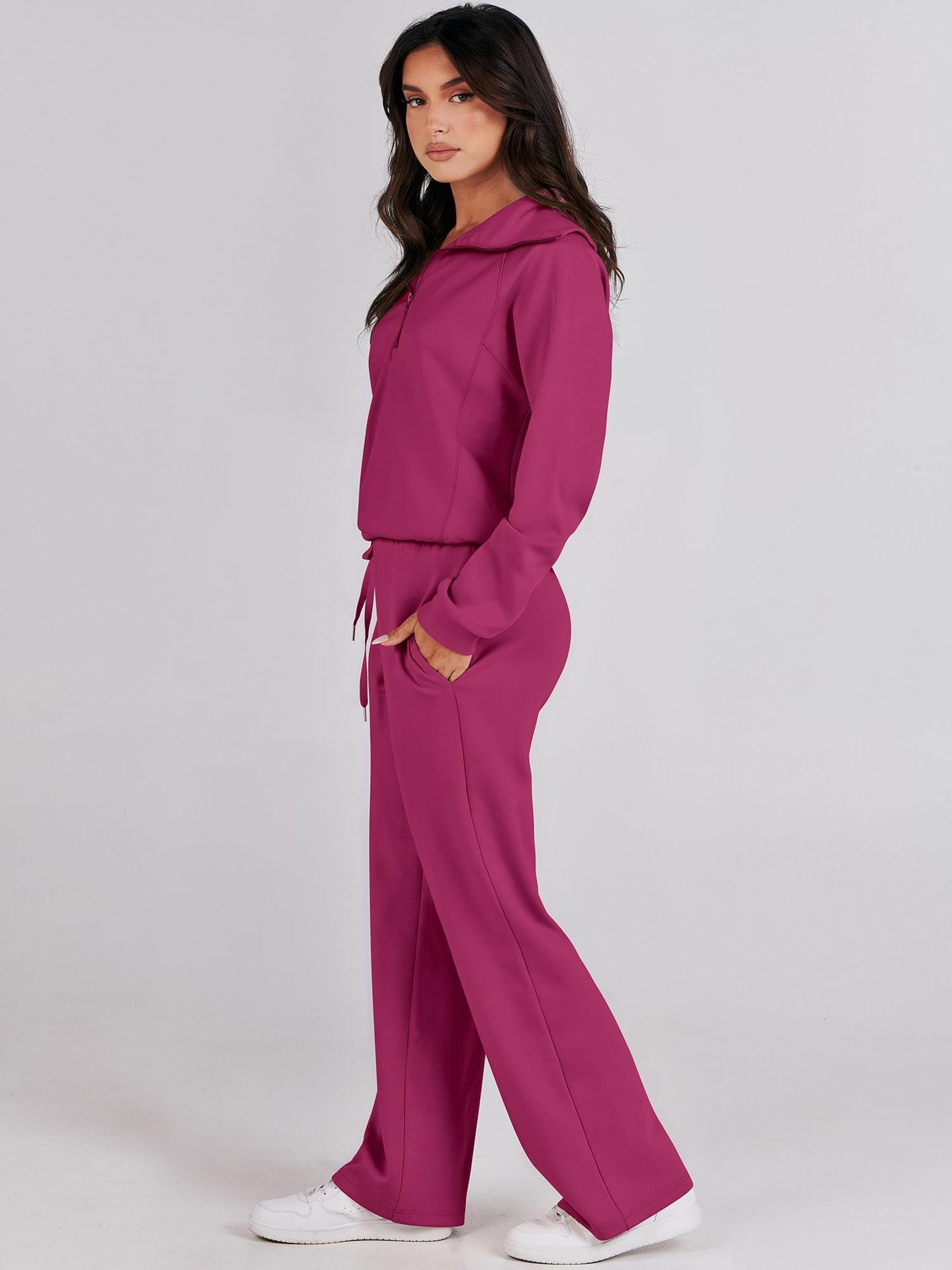 Casual Zippered Long Sleeved Two Piece Set