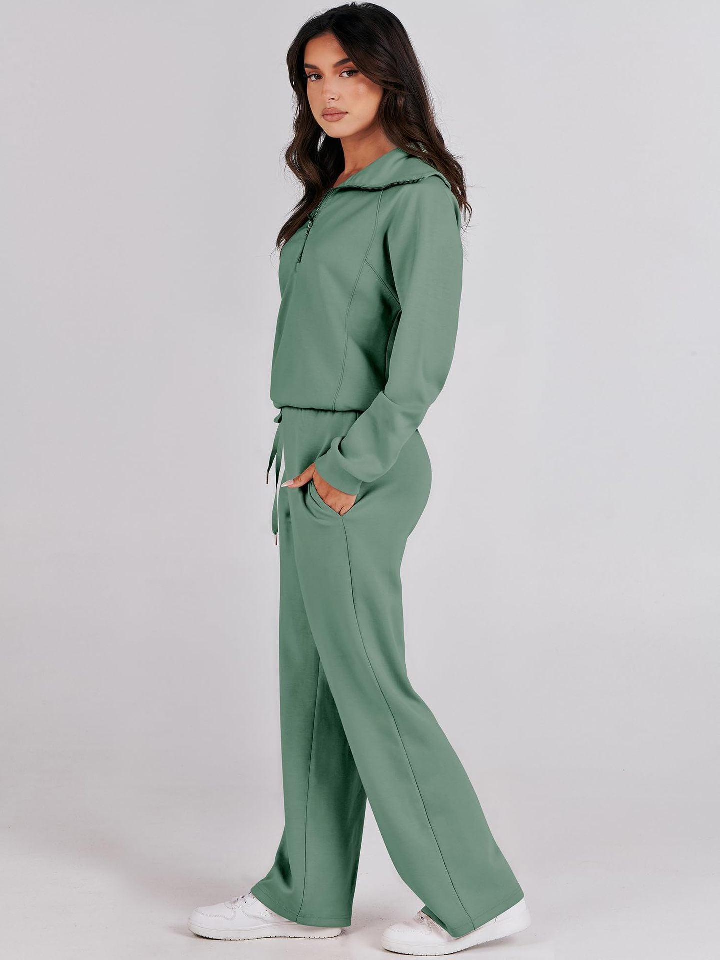 Casual Zippered Long Sleeved Two Piece Set