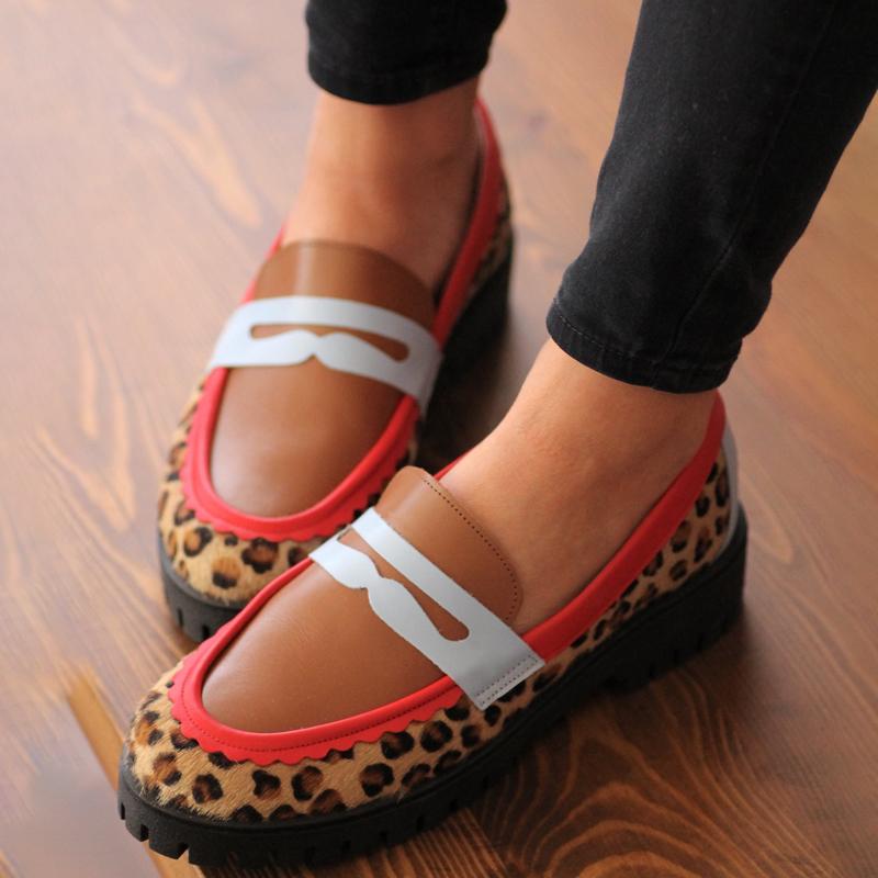 Leopard Print Color Block Suede Loafers