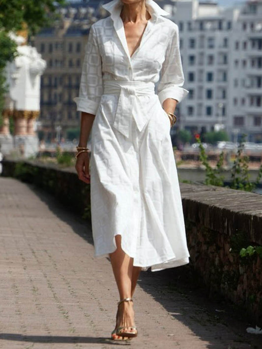 Printed Lace Up Shirtdress