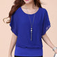 Round Neck Chiffon Short Sleeve Top