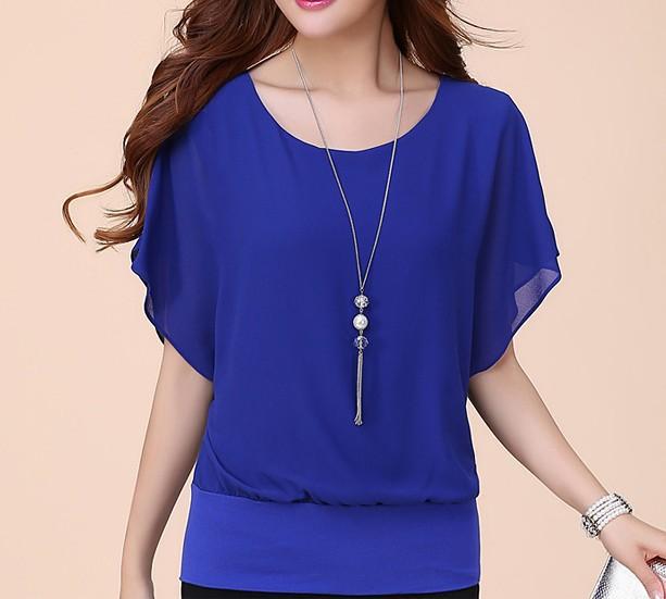 Round Neck Chiffon Short Sleeve Top