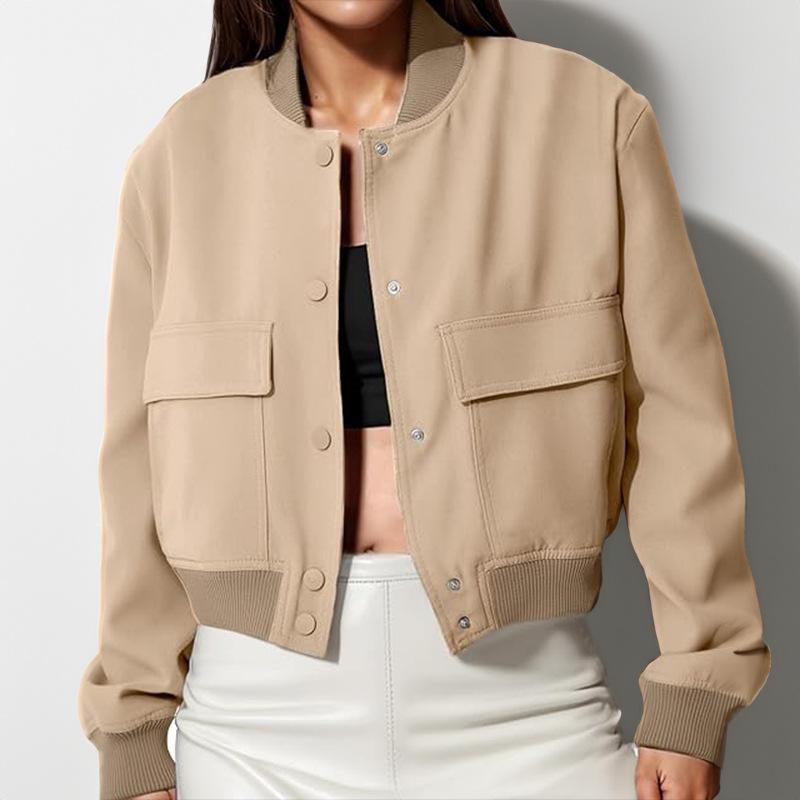 Women's stand collar large pocket jacket