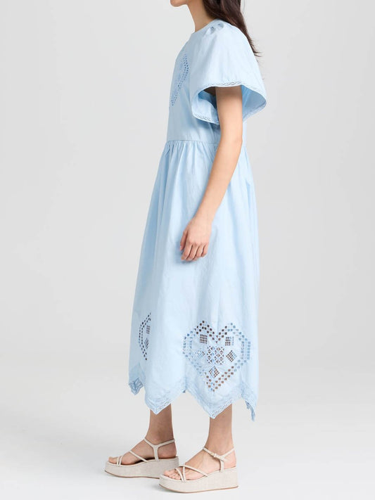 Eyelet Puff Sleeve Solid Dress