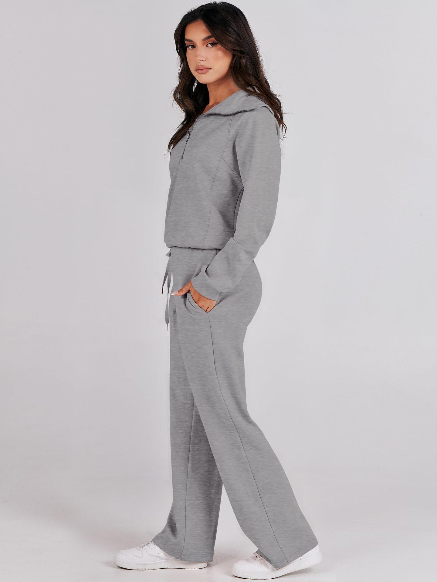 Casual Zippered Long Sleeved Two Piece Set