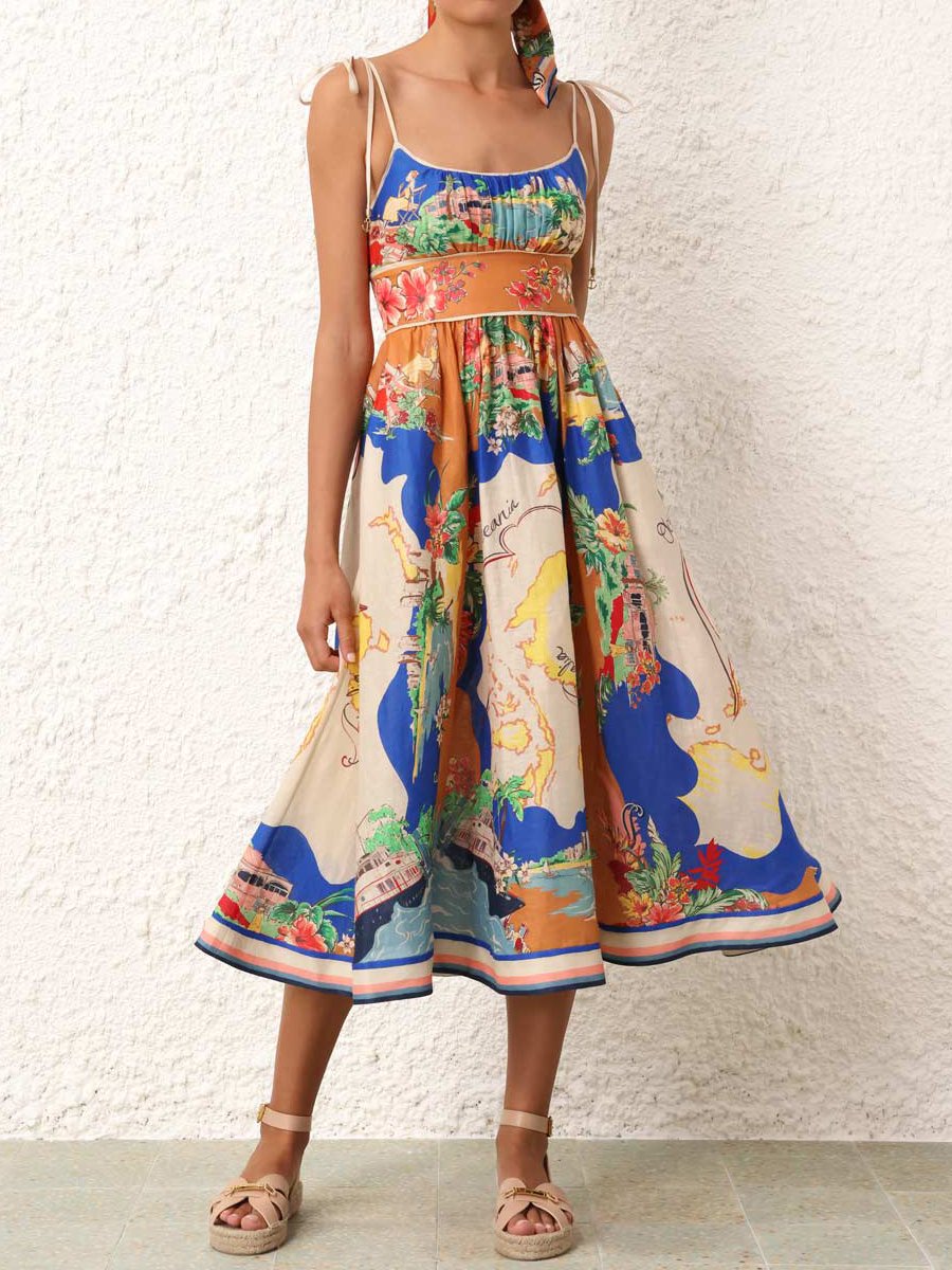 Sleeveless Graffiti Print Sling Dress