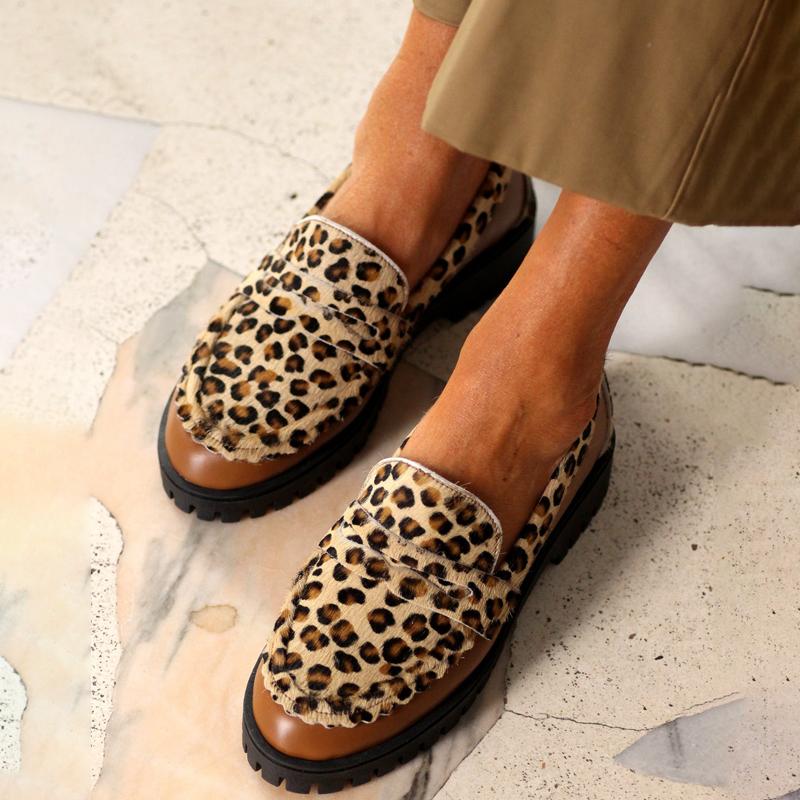 Leopard Print Color Block Suede Loafers