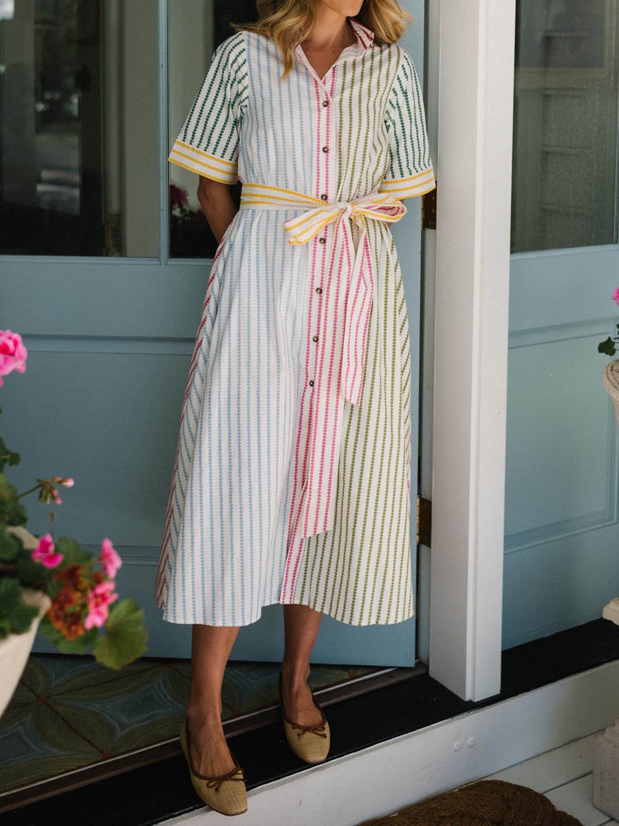 Multi-hued Stripe Shirt Dress