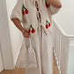 Cherry Embroidered Jacquard Cardigan Women's Strap Sweater