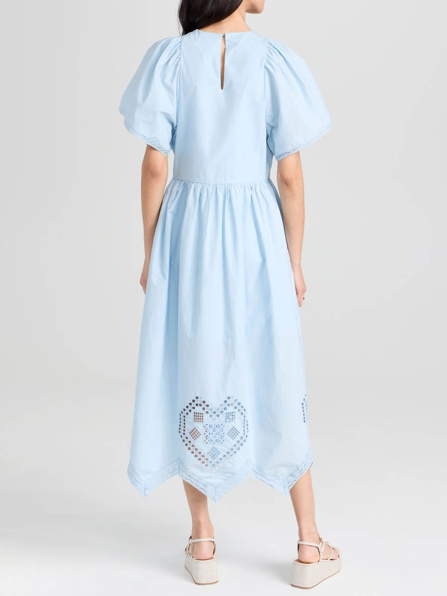 Eyelet Puff Sleeve Solid Dress