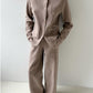 Elegant Solid Polo Collar Button Knitted Suit