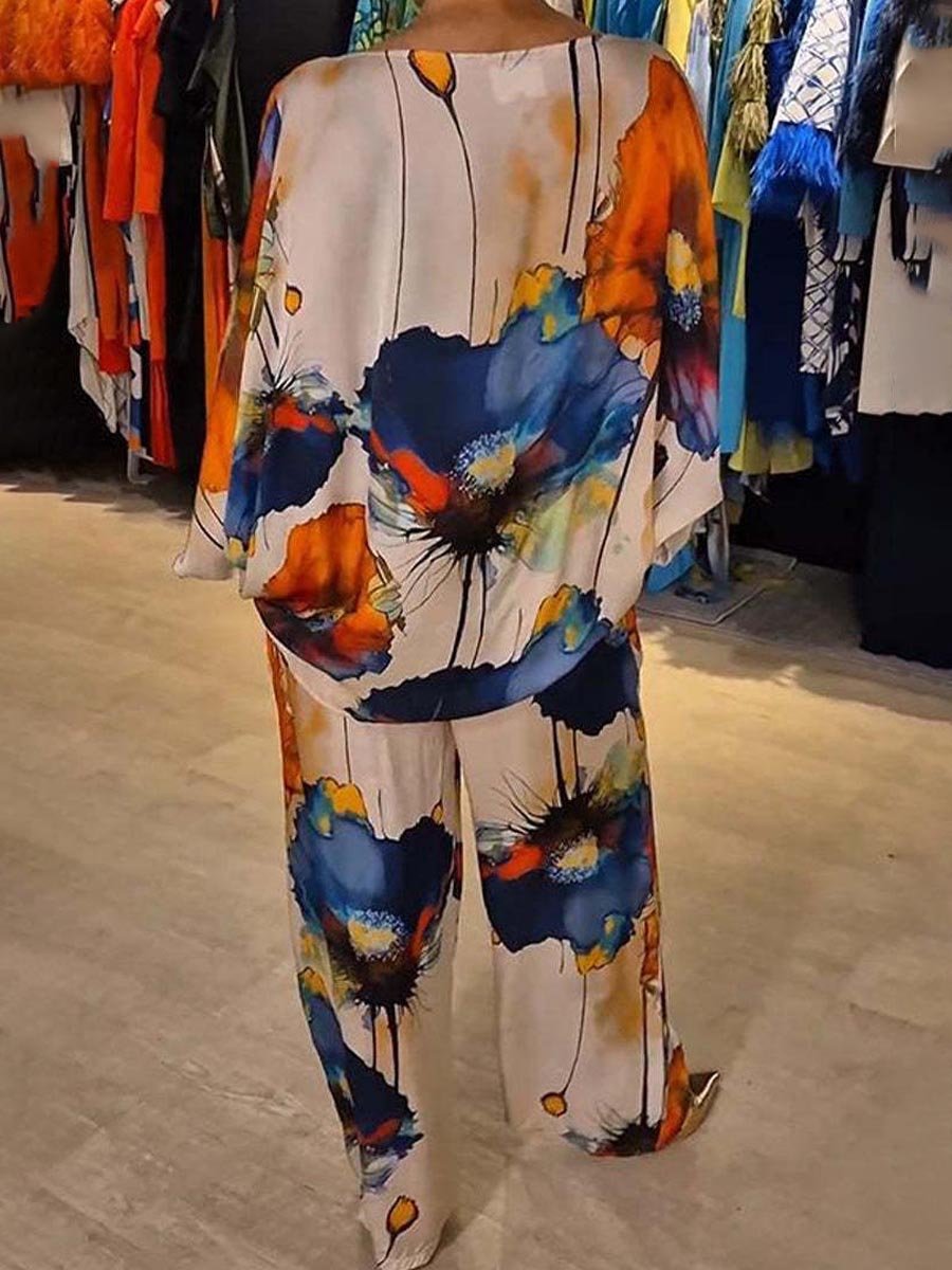 Elegant Satin Loose Printed Suit