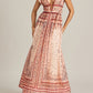 Vintage Printed Sleeveless Deep V Neck Long Dress