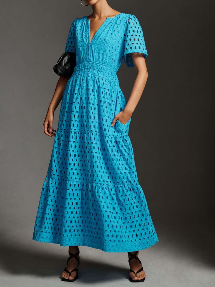 Eyelet Detail Smocked Waist Dress