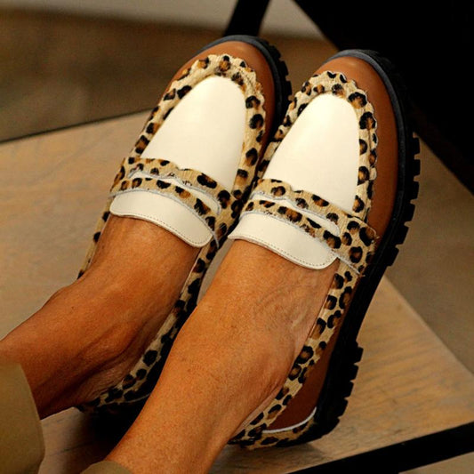 Leopard Print Color Block Suede Loafers