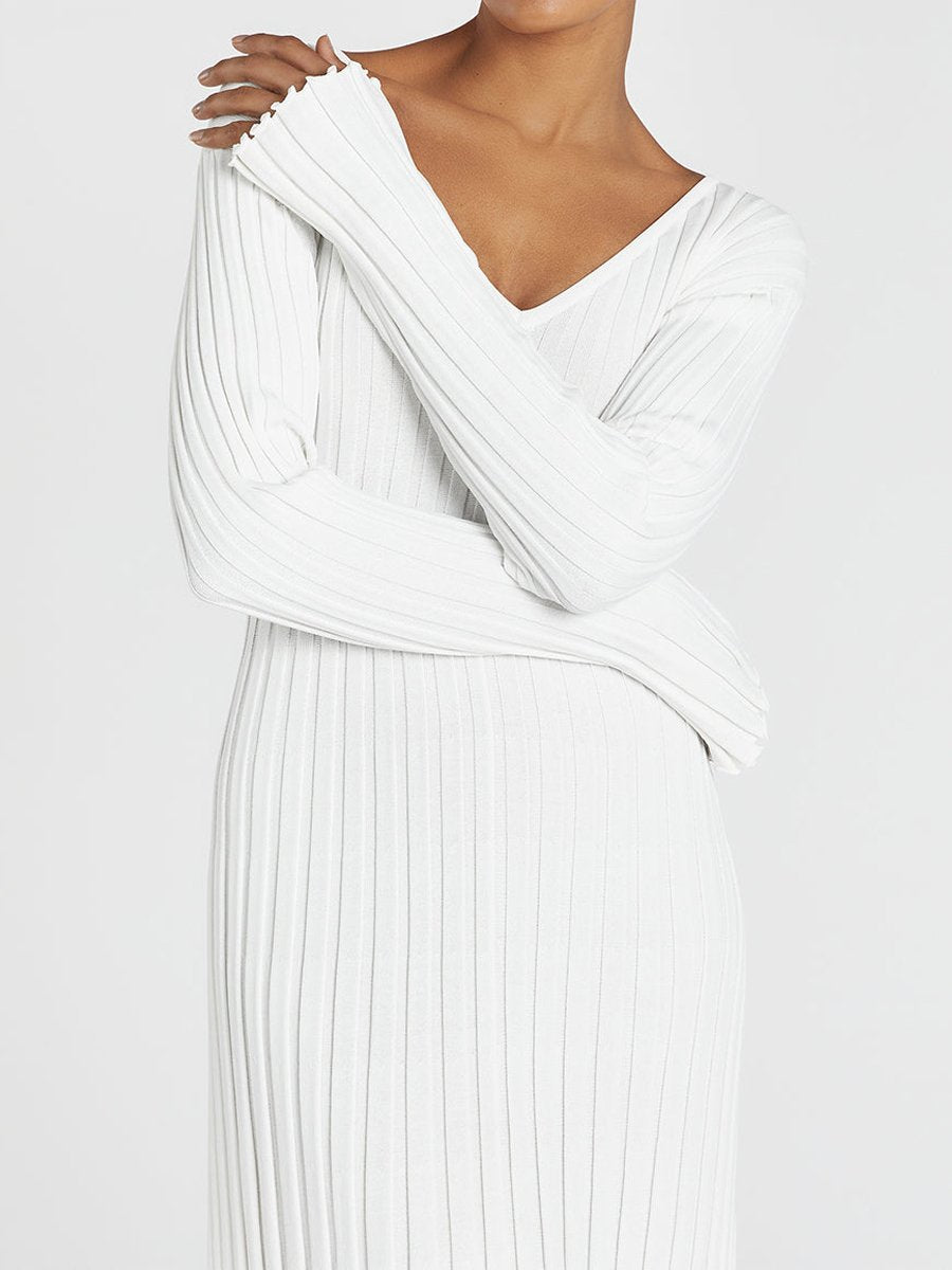 Casual V Neck Ribbed Knitted Dress