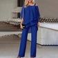 Shoulder Ruffled Tiered Top and Pants Two Piece Set