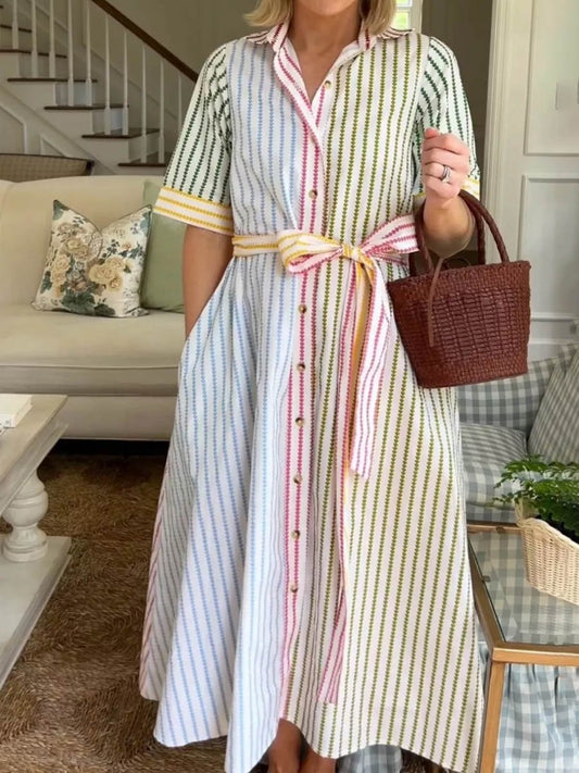 Multi-hued Stripe Shirt Dress