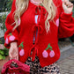 Cherry Embroidered Jacquard Cardigan Women's Strap Sweater