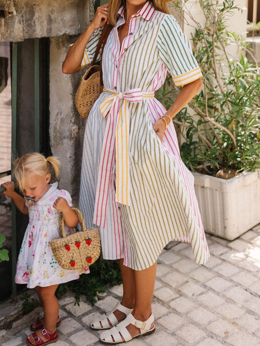 Multi-hued Stripe Shirt Dress