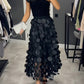 3D Wave Dot Mesh Midi Skirt