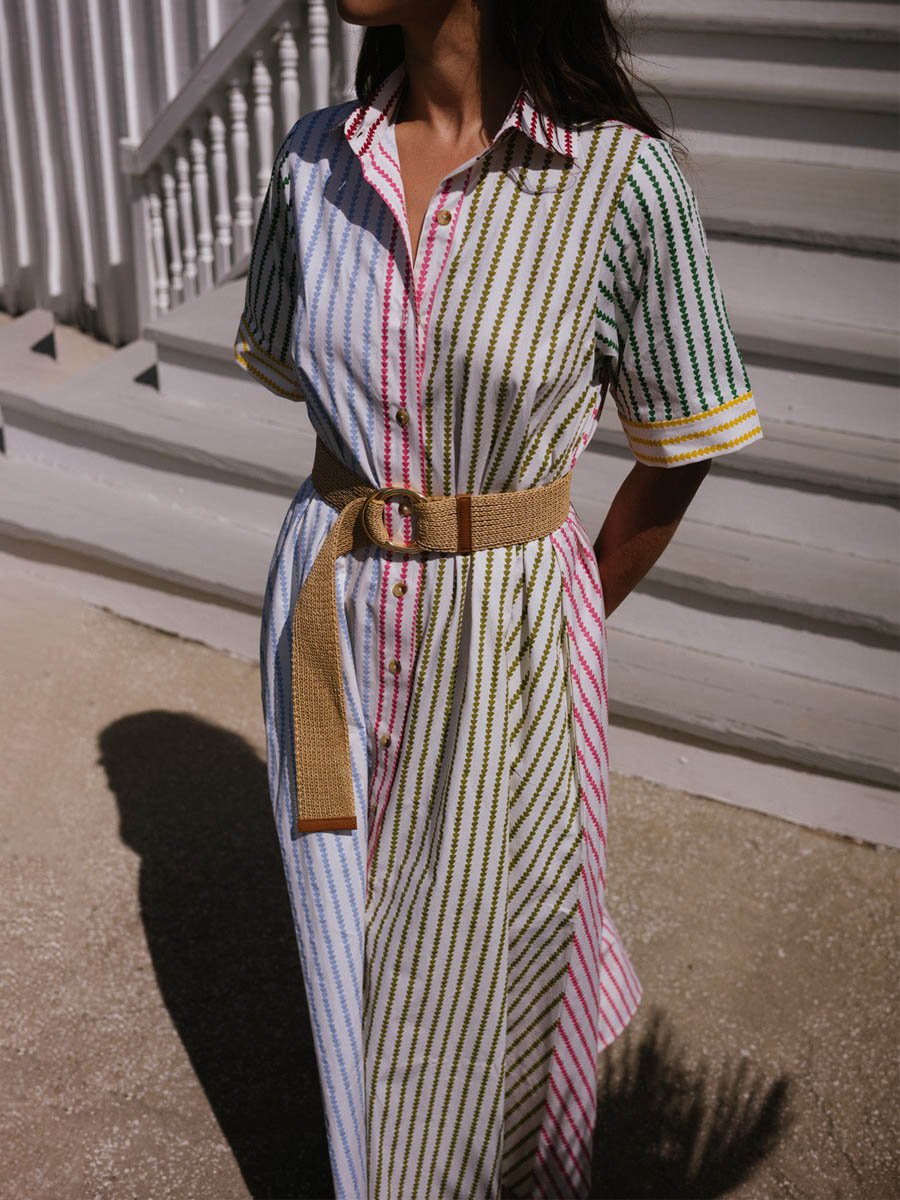 Multi-hued Stripe Shirt Dress