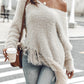 V-neck Irregular Hem Fringed Sweater